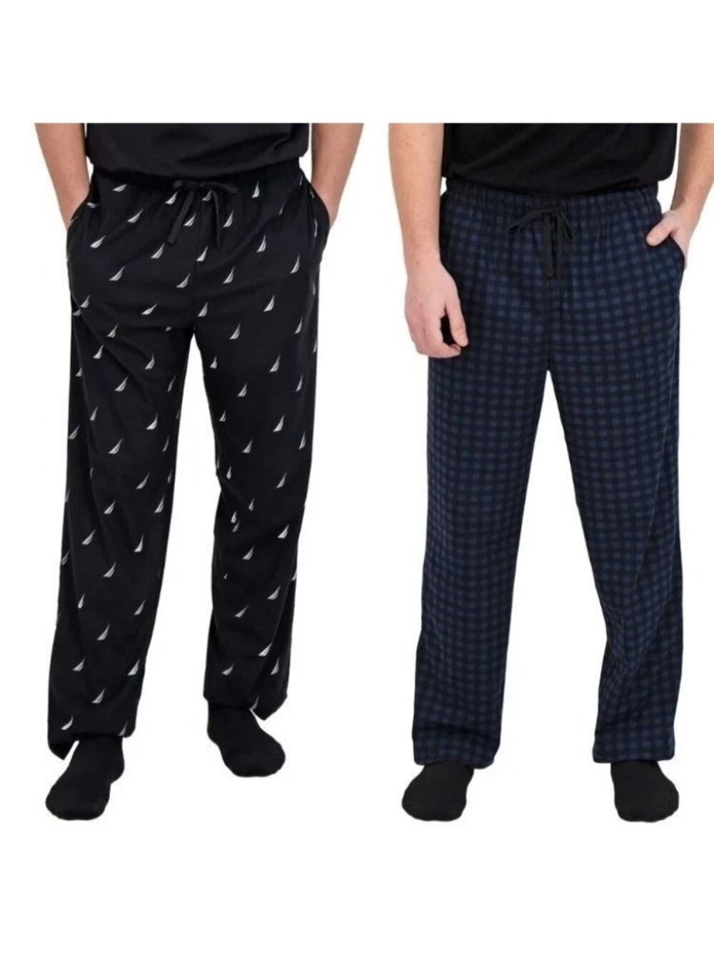 Nwt 2-Pack Nautica Men's Large Fleece Lounge Pants Black & Blue Comfort I2005